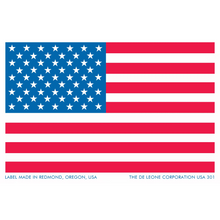 American flag with 50 white stars on a blue canton and 13 red and white stripes.