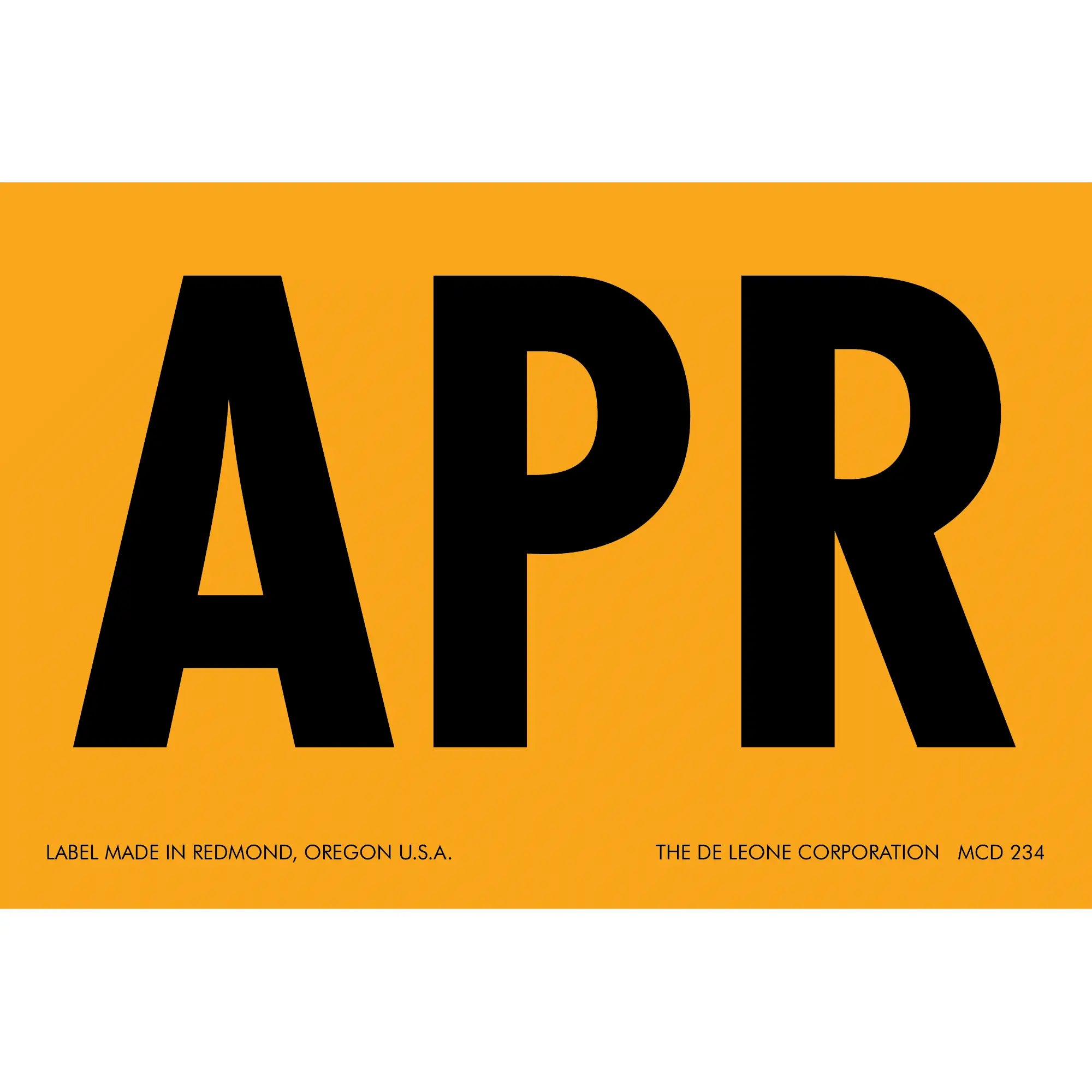 Black text ’APR’ on an orange background.