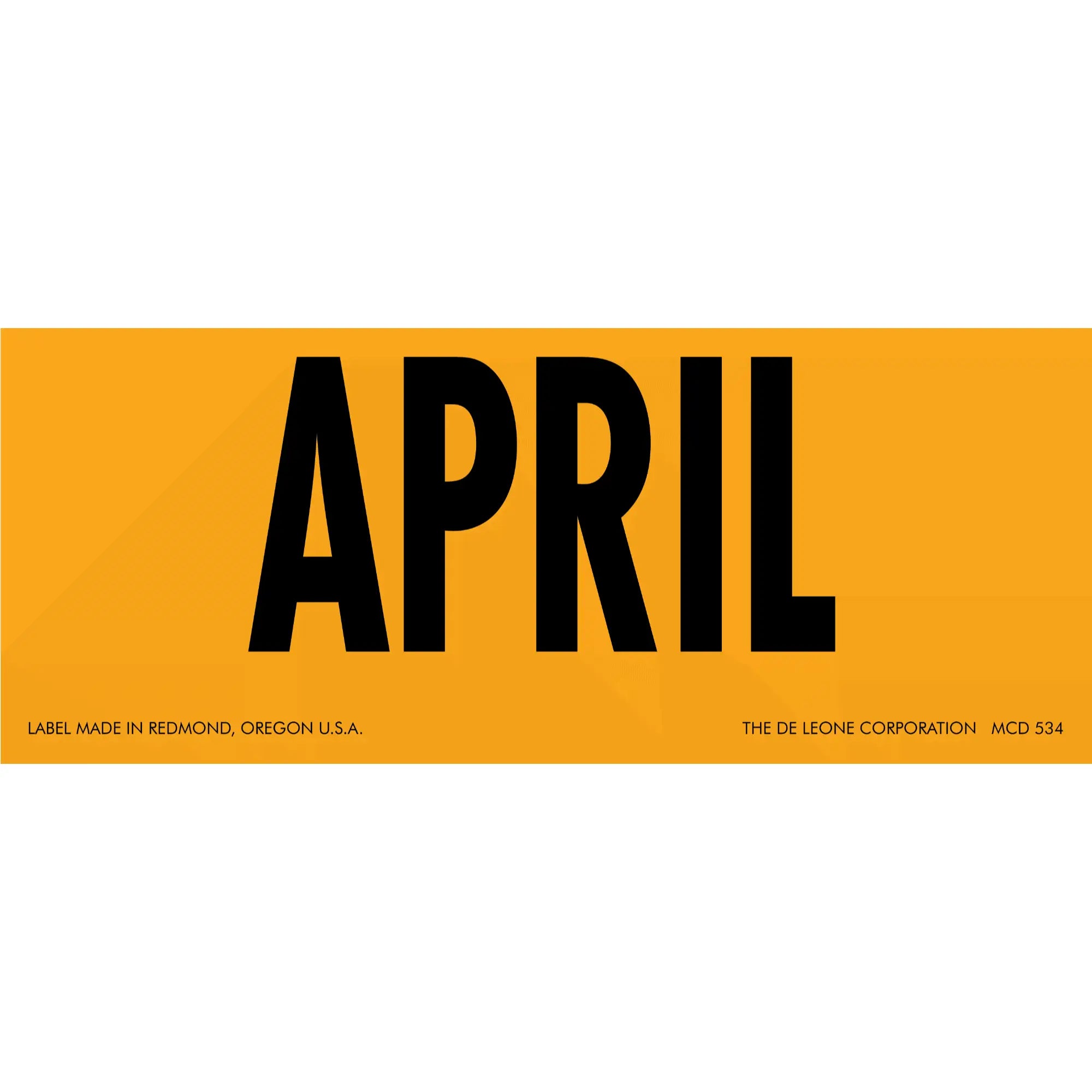 Bold black text spelling ’APRIL’ on an orange background.