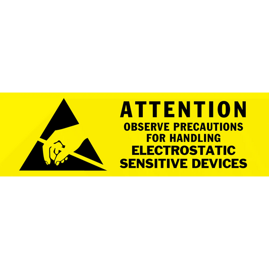 Yellow warning sign for handling electrostatic sensitive devices.