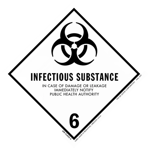 Warning sign for infectious substances with a biohazard symbol and the number 6.