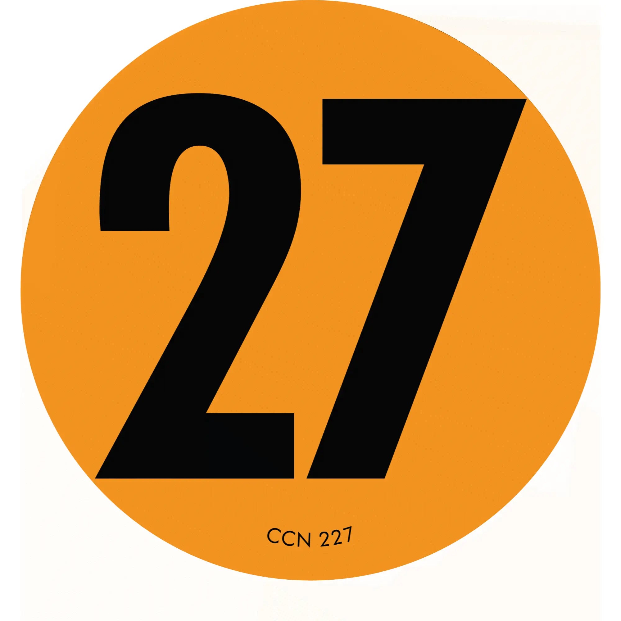 An orange circle with the number 27 in black.
