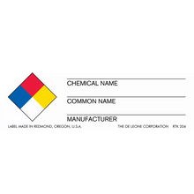 NFPA hazard diamond chemical label with blank information fields.