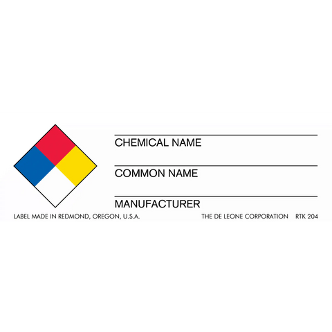 NFPA hazard diamond chemical label with blank information fields.