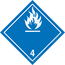 Diamond-shaped blue hazard placard with white flame symbol and number 4.