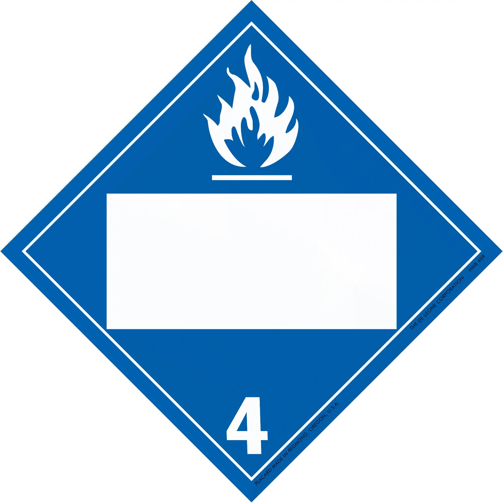 Diamond-shaped blue hazard placard with flame symbol and number 4.