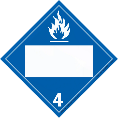 Diamond-shaped blue hazard placard with flame symbol and number 4.