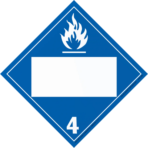 Diamond-shaped blue hazard placard with flame symbol and number 4.