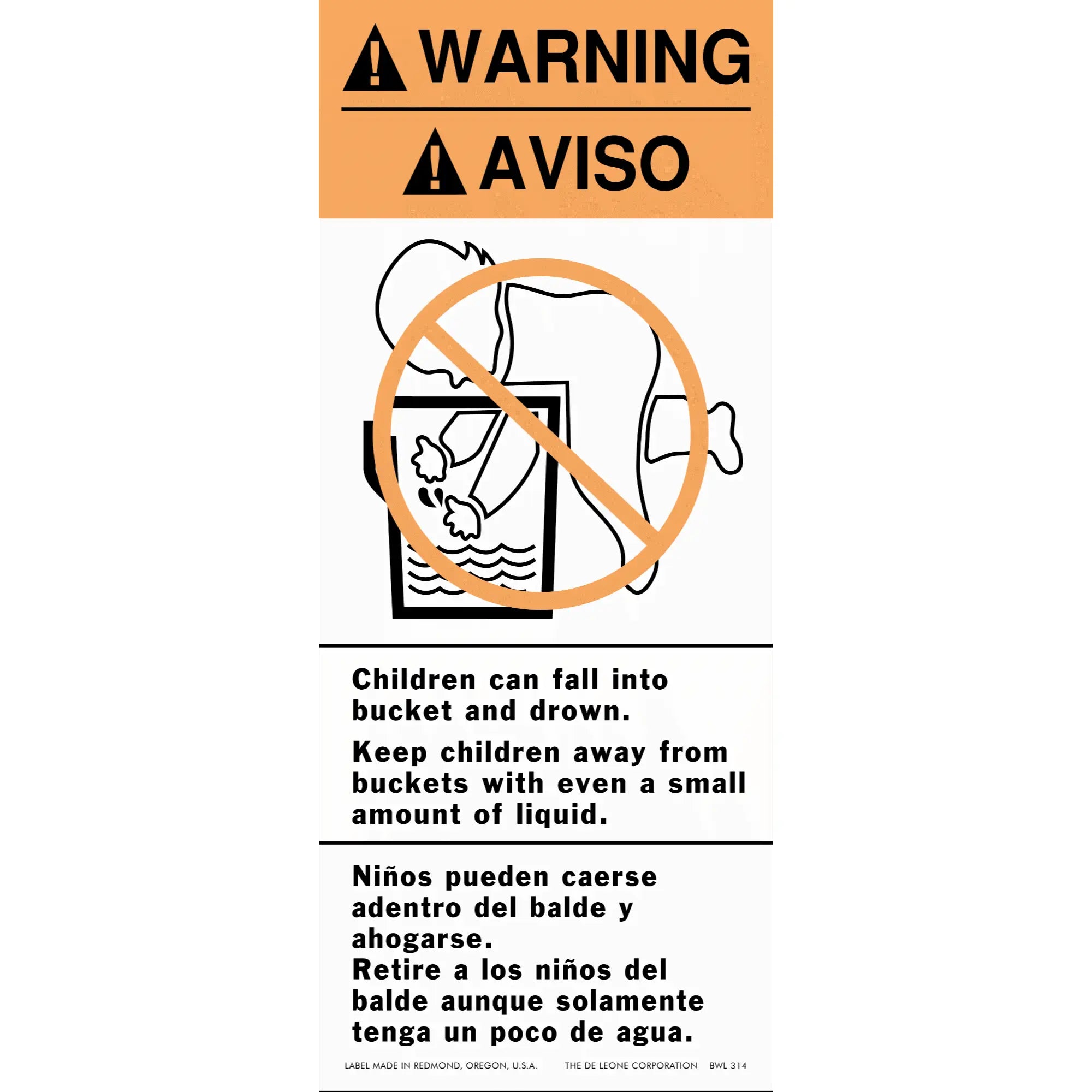 Warning sign showing a crossed-out figure leaning into a bucket.