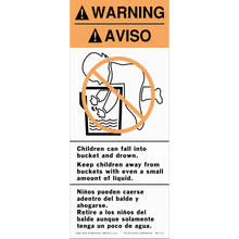 Warning sign showing a crossed-out figure leaning into a bucket.