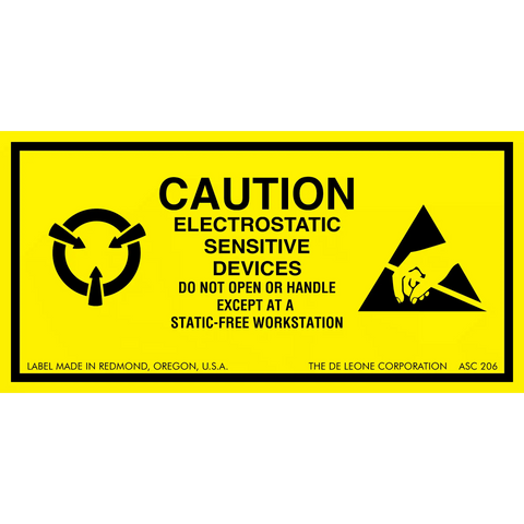 Yellow warning label for electrostatic-sensitive devices.