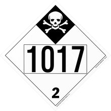 Hazardous materials placard showing skull and crossbones symbol with number 1017 and division 2.