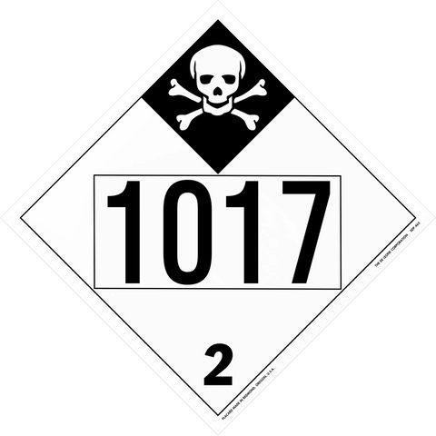 Hazardous materials placard showing skull and crossbones symbol with number 1017 and division 2.