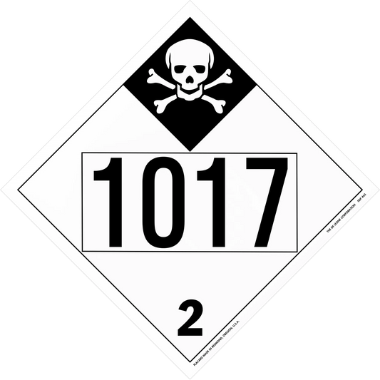 Hazardous materials placard showing skull and crossbones symbol with number 1017 and division 2.