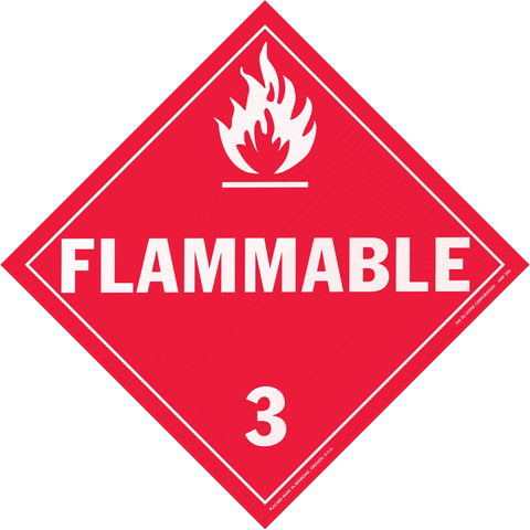 Red diamond-shaped flammable warning sign with the number 3.