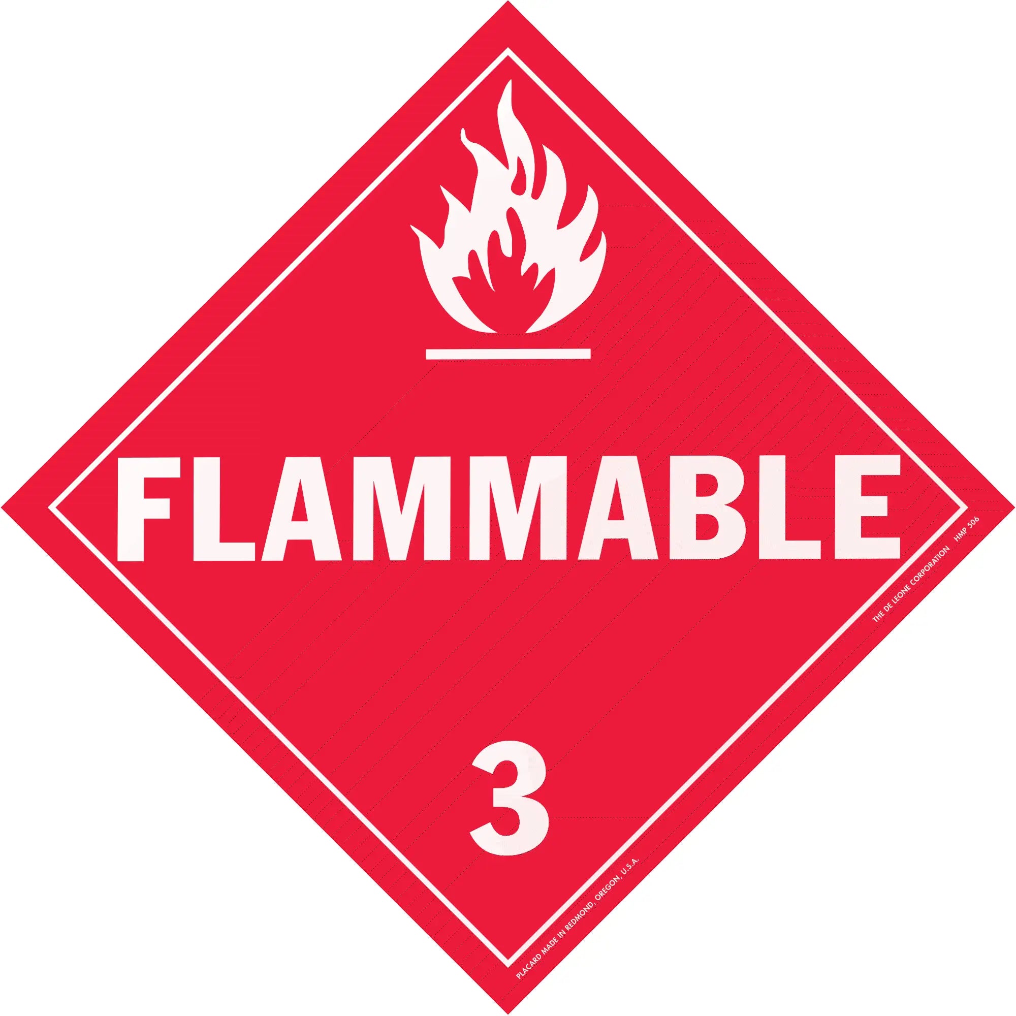 Red diamond-shaped flammable warning sign with the number 3.