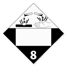 Hazardous materials warning placard with corrosive symbol (Class 8).