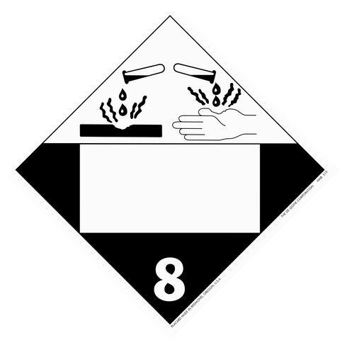 Hazardous materials warning placard with corrosive symbol (Class 8).