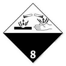 Hazard warning symbol for corrosive materials (Class 8 dangerous goods placard).