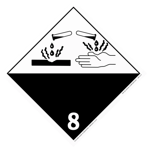 Hazard warning symbol for corrosive materials (Class 8 dangerous goods placard).