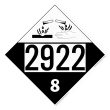 Hazardous materials placard with number 2922 and corrosive symbol in class 8.