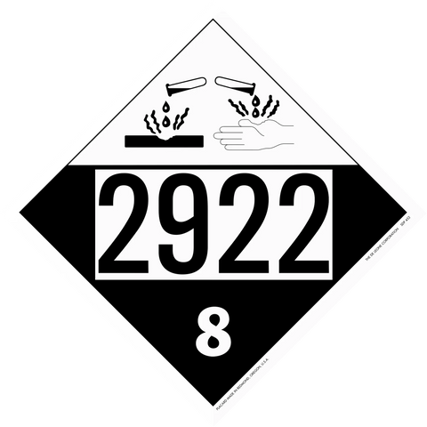 Hazardous materials placard with number 2922 and corrosive symbol in class 8.