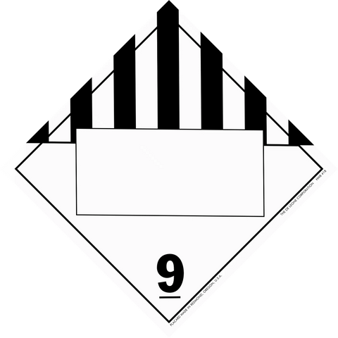 Black and white hazard placard with number 9 indicating miscellaneous dangerous goods.