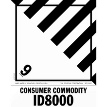 Black and white hazard warning label for Consumer Commodity ID8000.