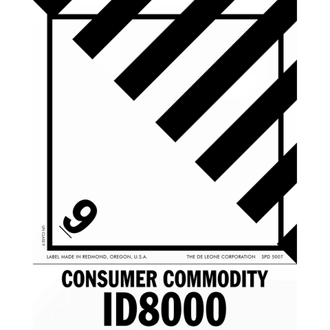 Black and white hazard warning label for Consumer Commodity ID8000.