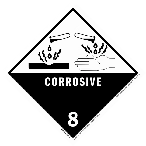 Black and white hazard warning symbol for corrosive materials with the number 8.