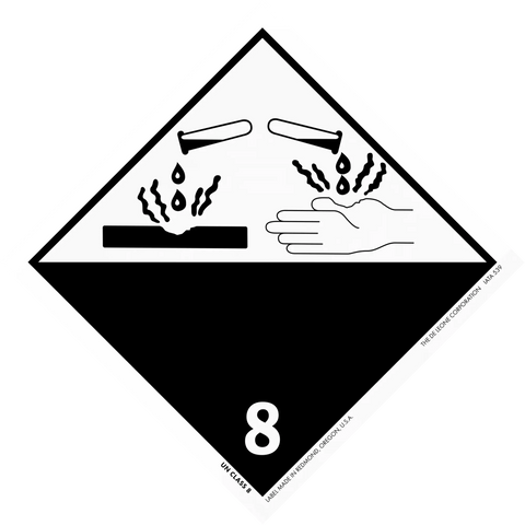 Hazard warning symbol for corrosive materials (Class 8 dangerous goods placard).