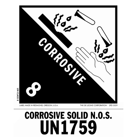 Black and white hazard warning symbol for corrosive materials with UN code 1759.