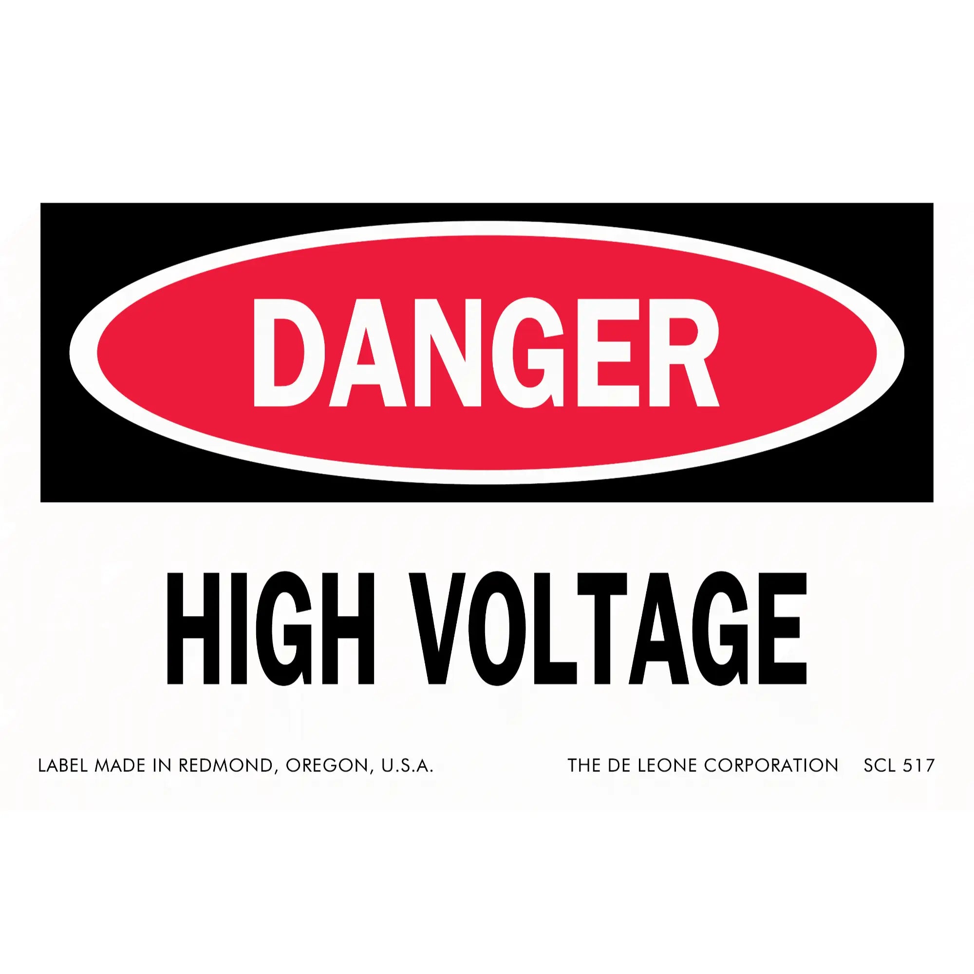 Red and white ’DANGER HIGH VOLTAGE’ warning sign.