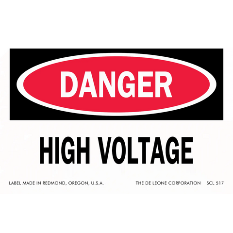 Red and white ’DANGER HIGH VOLTAGE’ warning sign.