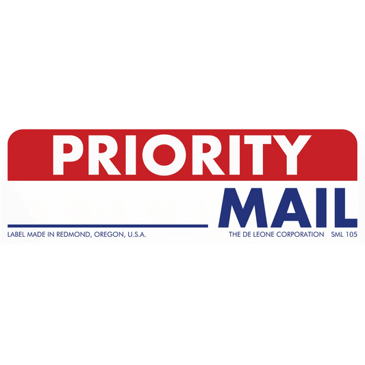 Priority Mail label with red and blue text.