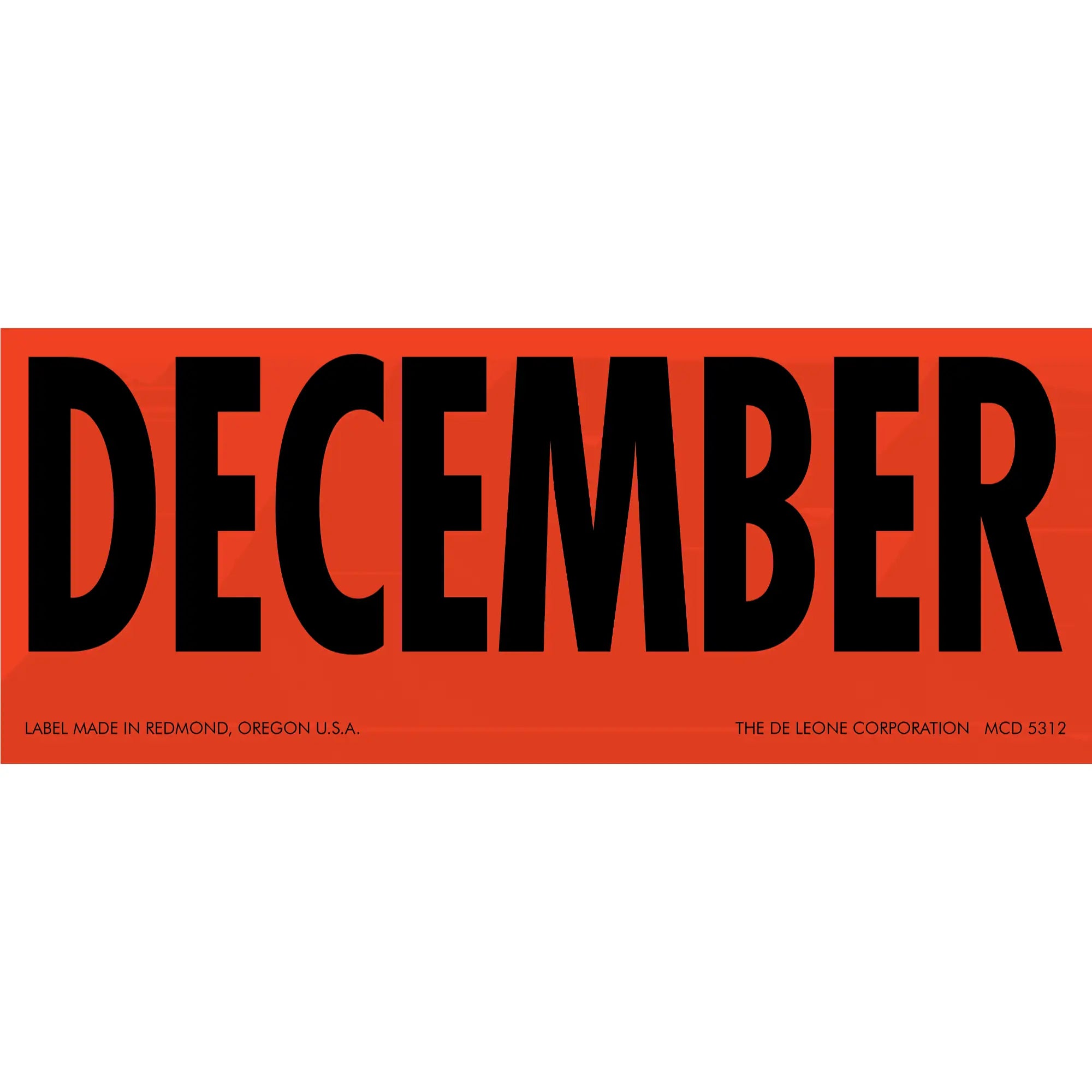 Orange label with ’DECEMBER’ printed in black text.