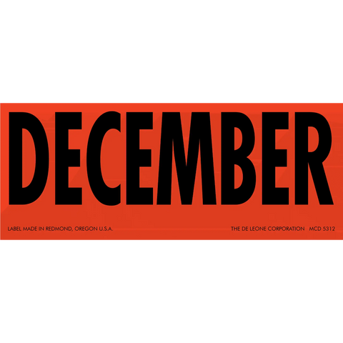 Orange label with ’DECEMBER’ printed in black text.