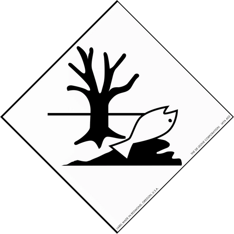 A hazardous materials warning symbol showing a dead tree and fish.