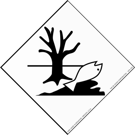 A hazardous materials warning symbol showing a dead tree and fish.