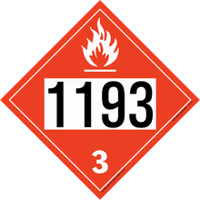 Red diamond-shaped hazmat placard displaying ’1193’’ and ’3’’ with a flame symbol.