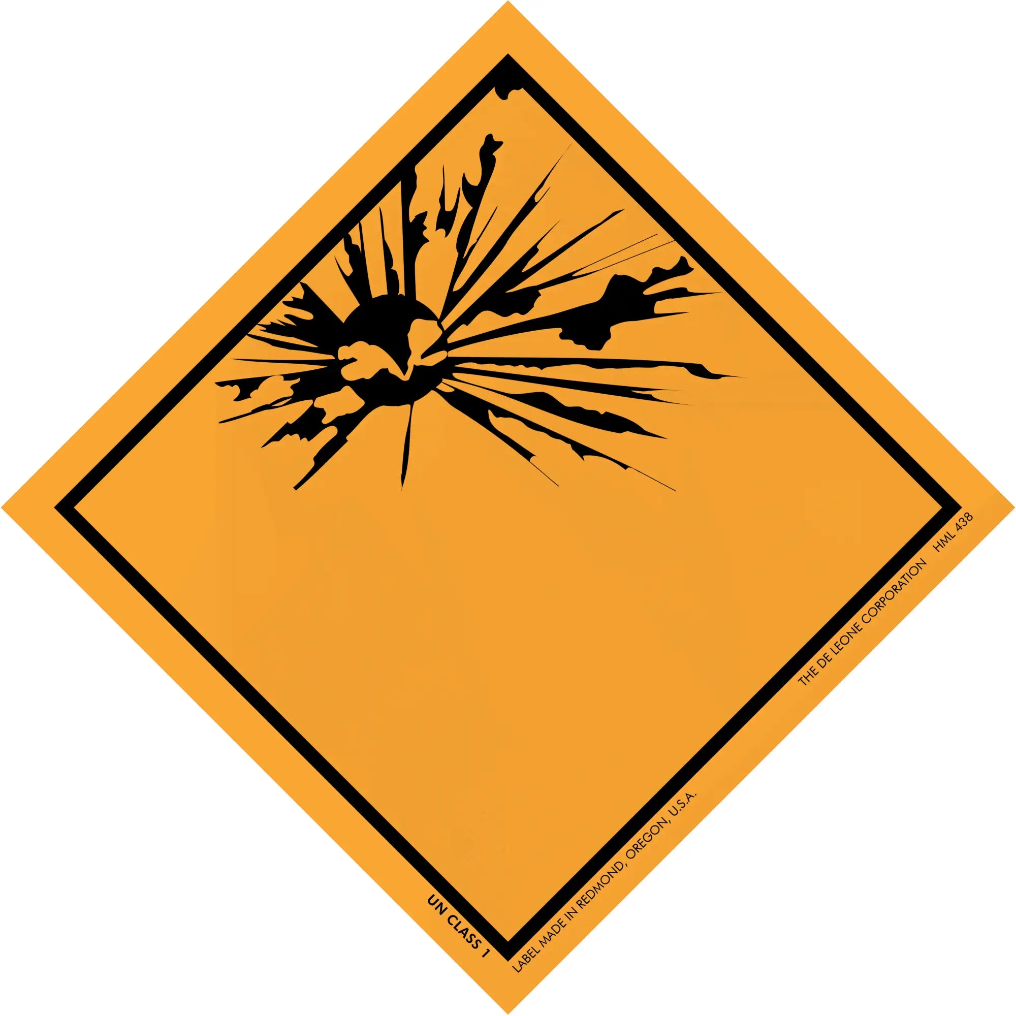 Orange diamond-shaped warning sign with a black explosion symbol.