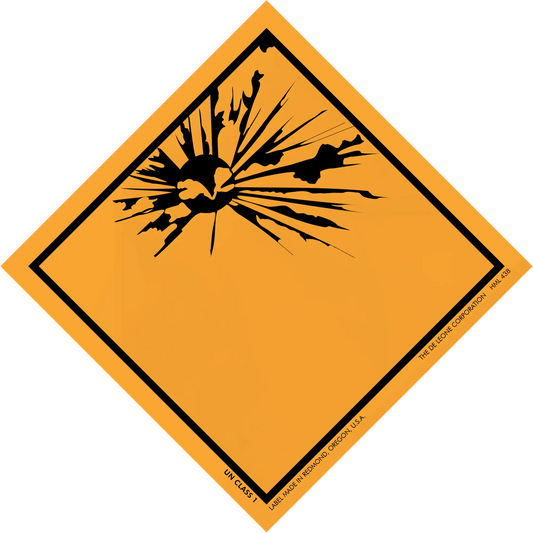 Orange diamond-shaped warning sign with a black explosion symbol.