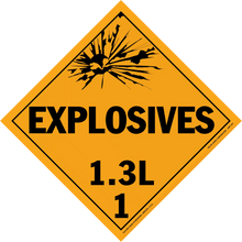 Diamond-shaped orange warning sign for explosives hazard class 1.3L.