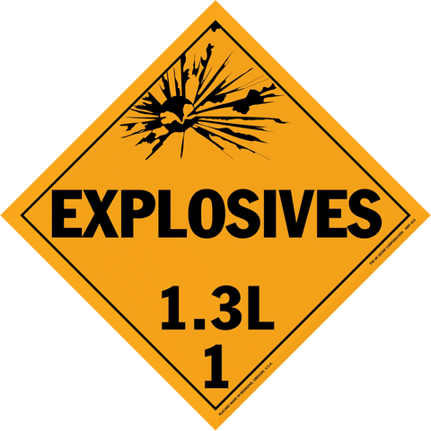 Diamond-shaped orange warning sign for explosives hazard class 1.3L.