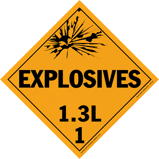 Diamond-shaped orange warning sign for explosives hazard class 1.3L.