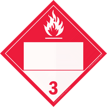 Red diamond-shaped hazard placard with flammable liquid symbol and number 3.