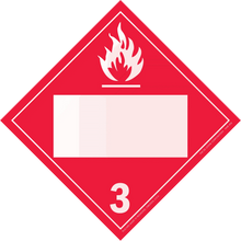 Red diamond-shaped hazard placard with flame symbol and number 3, indicating flammable liquids.