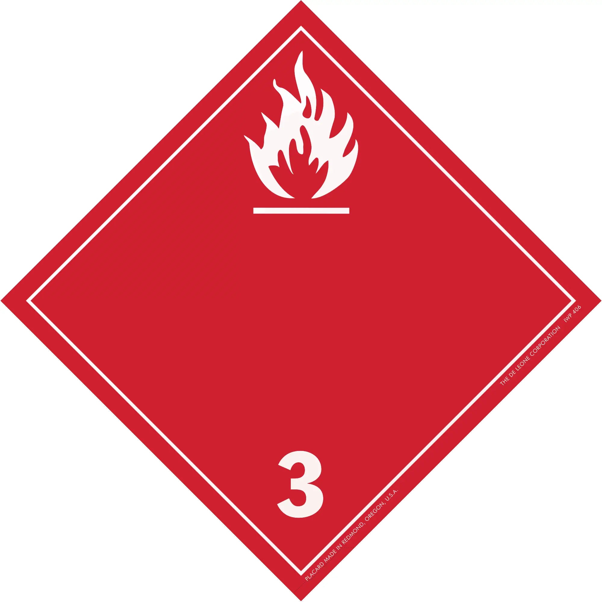 Red diamond-shaped hazard placard with flame symbol and number 3, indicating flammable liquids.