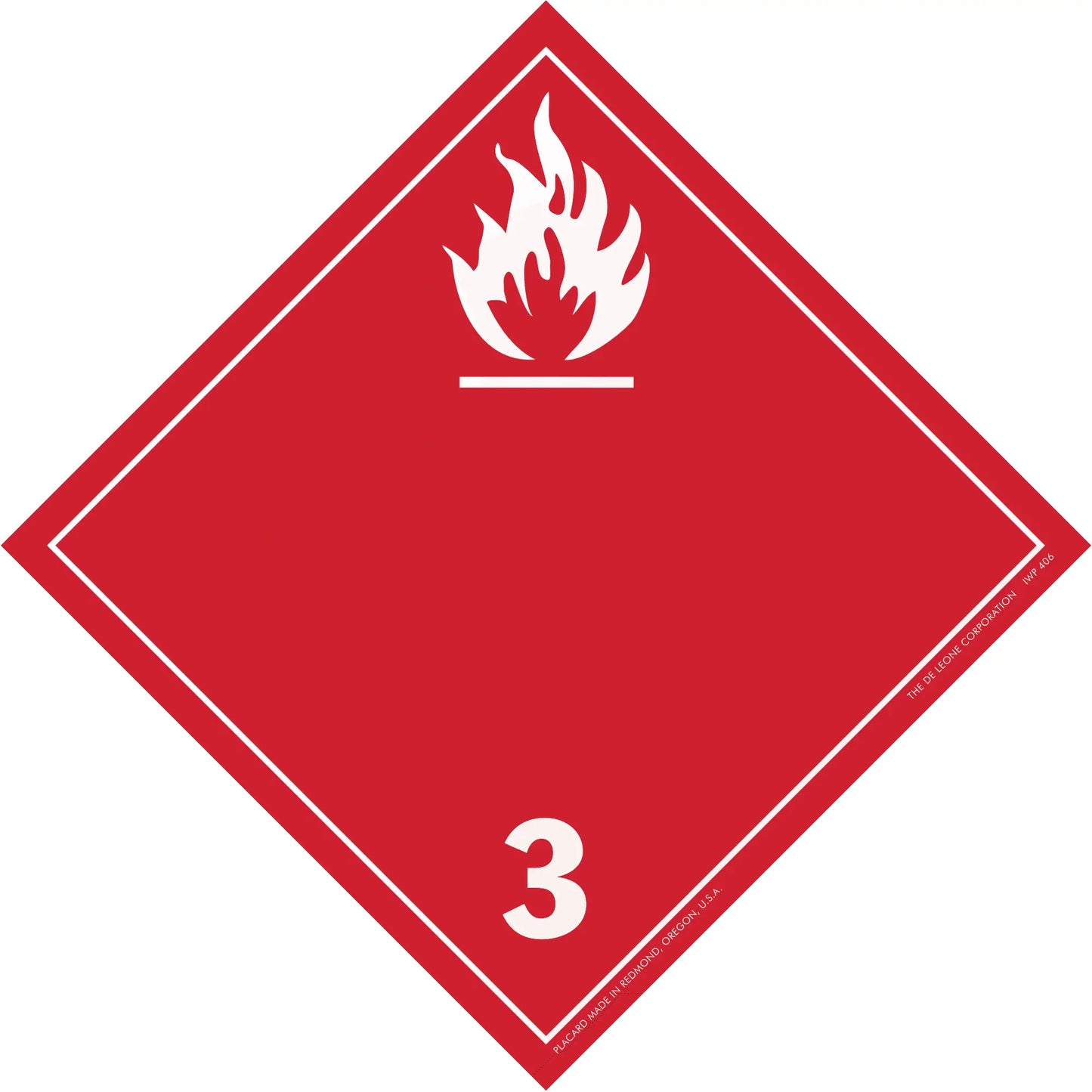 Red diamond-shaped hazard placard with flame symbol and number 3, indicating flammable liquids.