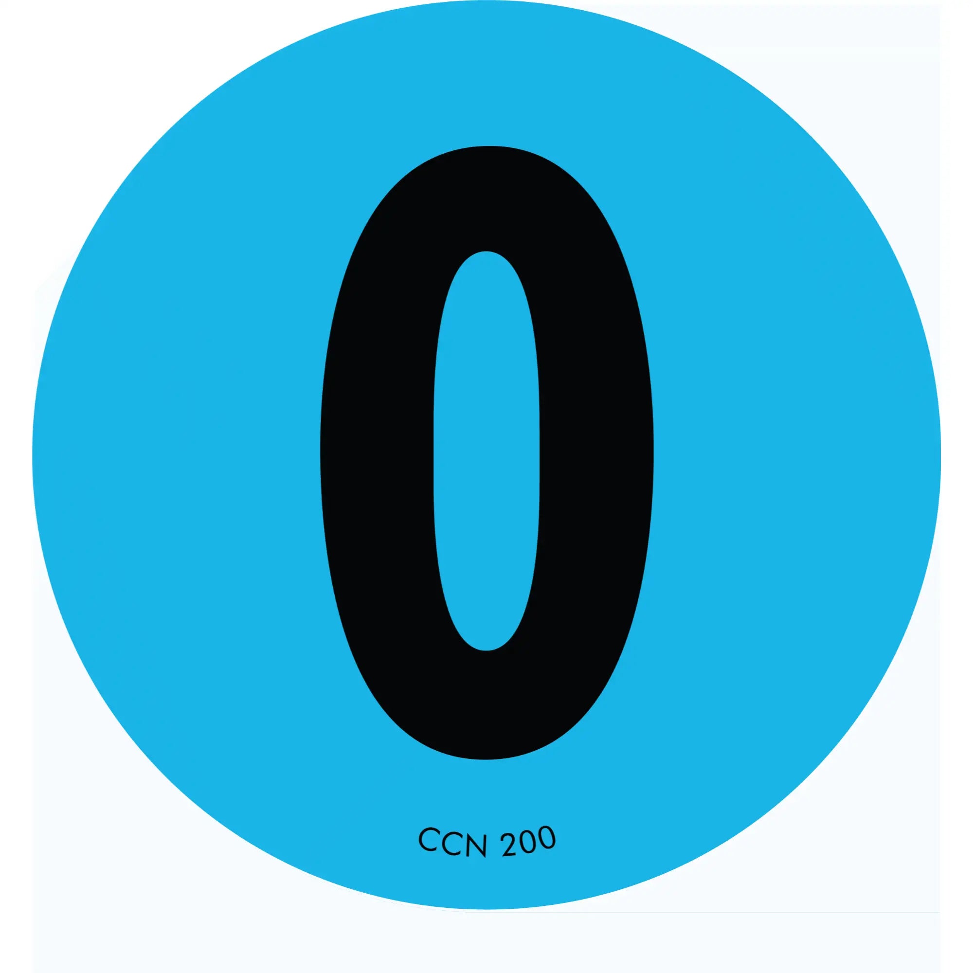 Black numeral zero on a light blue circular background.